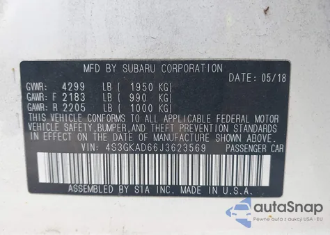 2018 Subaru Impreza 2.0I Premium z USA, uszkodzony, nr VIN 4S3GKAD66J3623569